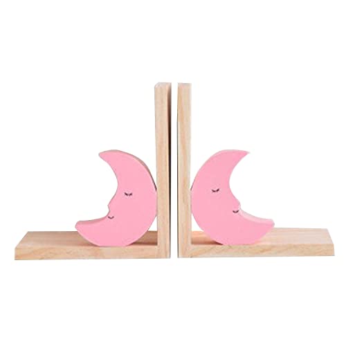 Nacnic - Juego de 2 Sujeta Libros Infantil Madera - Diseño Luna Rosa - Apoya...