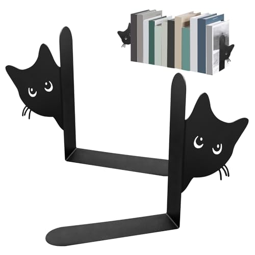 Sujetalibros de Metal, Pack de 2 Sujetalibros Gato Decorativos, Soportes para Libros Estantes,...