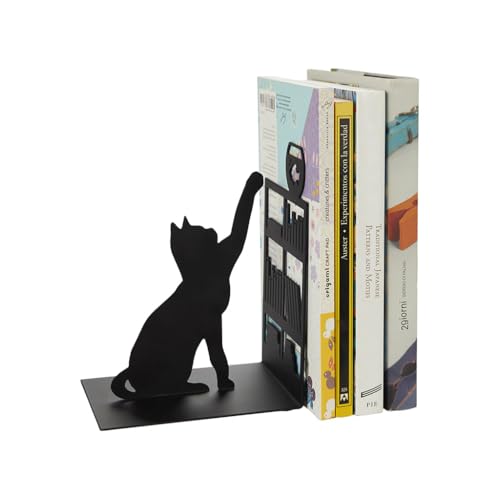 Balvi Sujetalibros Fishing Cat Color Negro Sujetalibros Decorativo con Figura de Gato, libreria y...