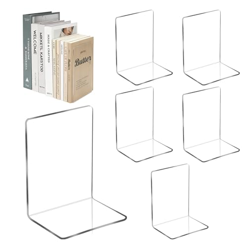 Alitree 6 Piezas Sujetalibros De Acrílico Transparente,Sujeta Libros Estanteria,18.5 x 12 x 12 cm...