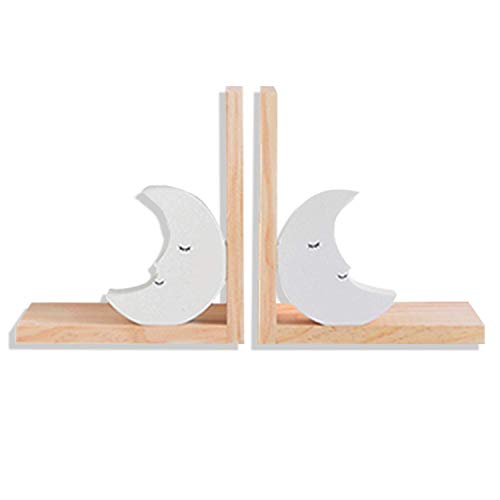 Nacnic - Juego de 2 Sujeta Libros Infantil Madera - Diseño Luna Blanca - Apoya...