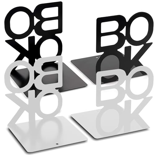 DUBUOZA Sujetalibros 4 Piezas Sujeta Libros Estanteria Blanco y Negro Sujeta...