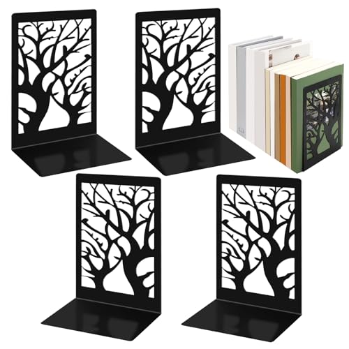 Vasmeiy 4 Piezas Negro Sujetalibros de Metal, 9 * 12 * 17.5 cm Sujeta Libros Estanteria con...
