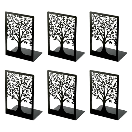 Atliberswo 6 sujetalibros de metal – Sujetalibros negro con patrón de la forma del árbol de la...